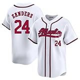 Custom Mens/Women/Youth Atlanta White Deion Sanders Baseball Stitched T-Shirt for Sports Fan