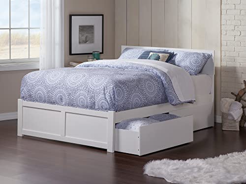 Afi Orlando Full Platform Bed With Flat Panel Footboard And Turbo Charger With Urban Bed Drawers In White #TOP3