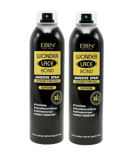 Image of Wig Glue for Front Lace Wig Adhesive Spray - Supreme Hold 14.2 Each by EBIN NEW YORK - Sweat-Resistant, Quick-Dry Formula for Lace Front Wigs - Gift Set (2 Pack) | Supreme Hold Wig Glue Spray, Sweat Resistant, Fast Drying, No Residue, Lace Front Melting Spray, Latex-Free