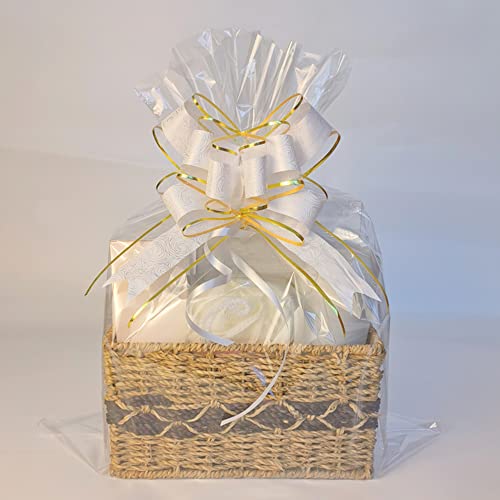 Wewiluck Pull Bows For Gift Wrapping, 15 Pcs Large Gift Bow Bulk For Presents Package, Gift Baskets, Christmas, Wedding, And Party Decor (White With Tulle & Gold Line, 6 Inches) #TOP2