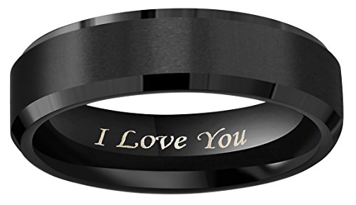 Crownal 8Mm 6Mm 4Mm Black Tungsten Wedding Couple Bands Rings Men Women Matte Brushed Finish Center Engraved"I Love You" Size 4 To 17 (6Mm,9) #TOP1