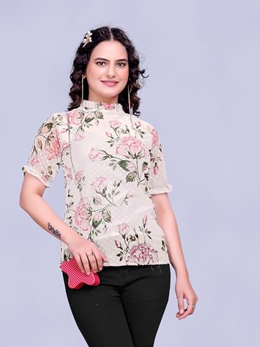 Image of Sidhidata Women's Floral Butti Printed Georgette Top - Lightweight, Stylish & Perfect for Casual (Top Farishta)
