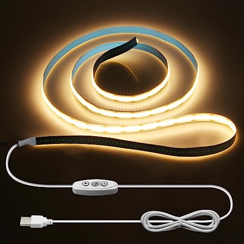 ALITOVE COB-ledstrip, warmwit, 3000 K, USB, dimbaar, 320 leds/m, 5 V, voor tv-led-achtergrondverlichting, hangkast-onderverlichting, slaapkamer, woondecoratie, 1 m
