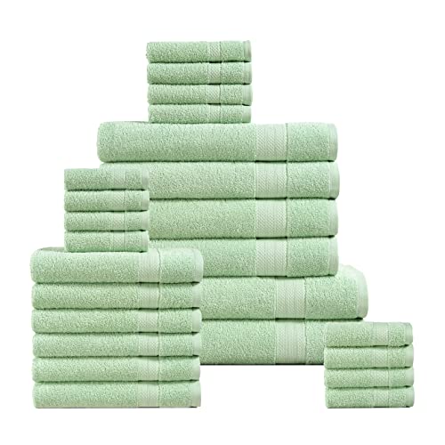 24 PC Towels For Bathroom - 100% Cotton, Oversized Bath Towels, Quick dry Spa Towels, 2 Extra Large Bath Towels-Bath Sheet, 4 Bathroom Towel sets, 6 Hand Towel, 8 Wash Cloths,4 Fingertip Towels - Jade