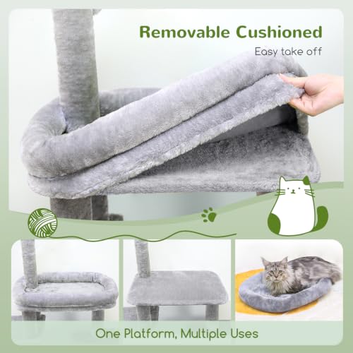 Image of Globlazer Cat Tower for Indoor Adult Cats, 50-inch Heavy Duty Cat Tree House for Big Cats with Extra-Large Padded Platform, Sisal Scratching Board, 2 Large Condos, F50, Light Grey