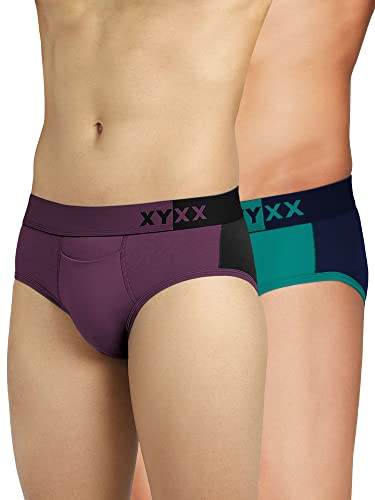 Image of XYXX Men's Dualist Micromodal Regular Fit Colorblock Antimicrobial Briefs with No Marks Waistband (Pack of 2)