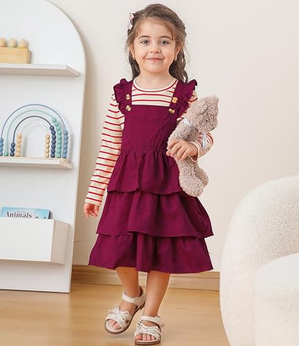 Toddler Girl Fall Outfit Baby Girls Overall Dress and Long Sleeve Stripes T-Shirt Set for 18M-5Y3