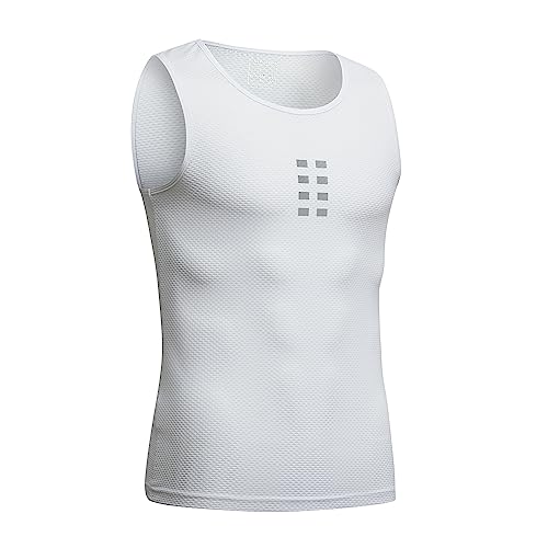 WOSAWE Maglia da ciclismo da uomo, a compressione, traspirante, senza maniche, funzionale, ad asciugatura rapida, baselayer, bianco, XXXL