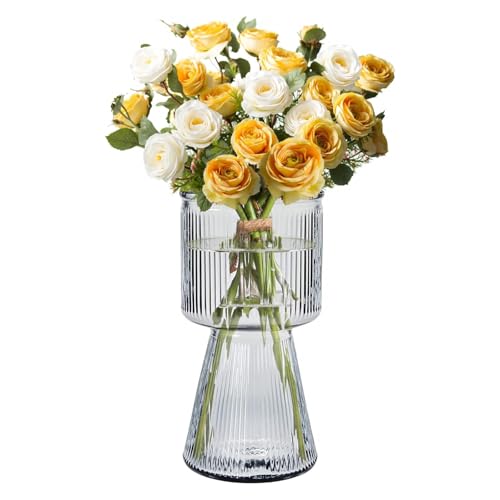 Image of Incrizma Glass Vase for Flower Modern Vase Home Decor for Centerpiece Table Living Room, Bedroom Wedding Housewarming Decorations Vases RibbedVase (19 cm - Smoke Gray)