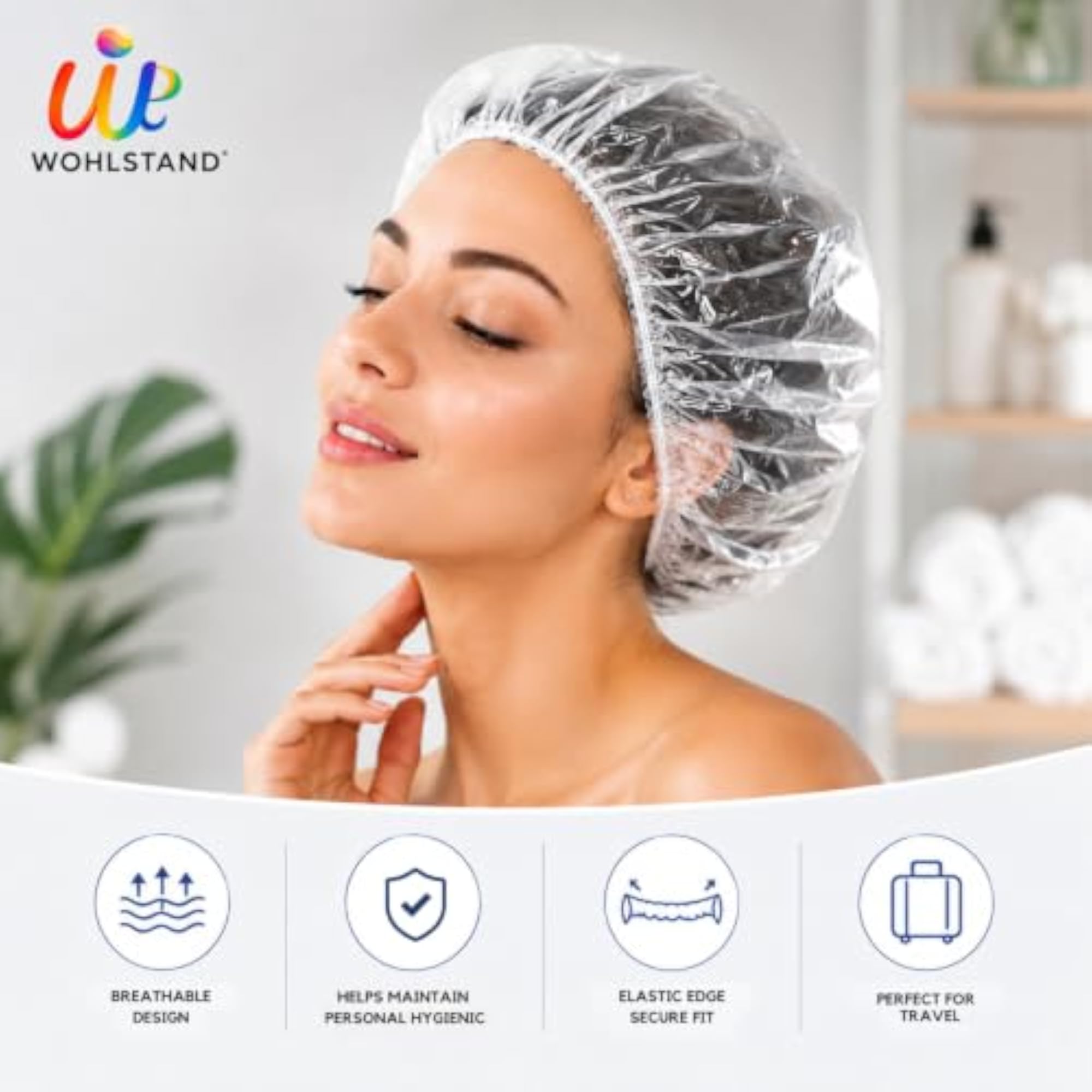 Disposable Plastic Clear Hair Cap Pack of 30, Waterproof Shower Cap