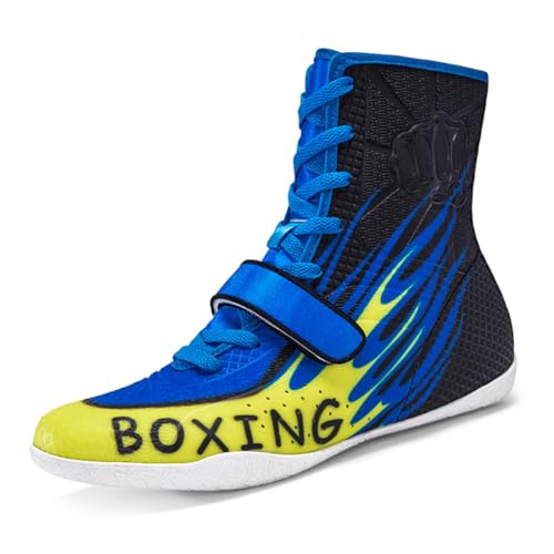 Botas de Boxeo de Lucha Altas para Hombres y jóvenes, Transpirables y Antideslizantes, para Entrenamiento y competición en el Gimnasio,Azul,43 EU