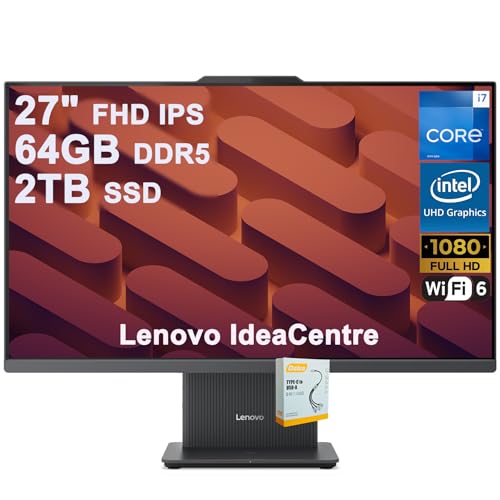 Image of Lenovo IdeaCentre AIO Desktop | 27 inch FHD IPS Touchscreen (99% sRGB) | Intel 10-core i7-13620H (>Ultra 9 185H) | 64GB DDR5 2TB SSD | Type-C Harman Speaker Wi-Fi6 5MP Camera Win11 w /DLCA Accessory