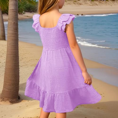Girls Boho Fly Sleeve Suspender Dress Summer Causal Beach Dress Square Neck High Waist A-Line Princess Dresses2