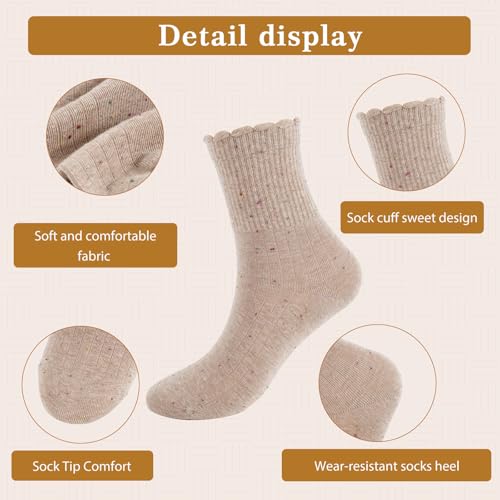 Image of YOYOU Ruffle Crew Socks Women, Frilly Socks, Girly Scalloped Lettuce