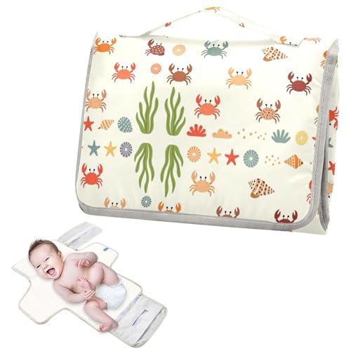 Cambiador reutilizable para bebé con bolsillo de pañuelos, cangrejos ermitaños, almohadilla cambiadora de viaje para bebé, estación de viaje, kit cambiador de pa?ales para bebés