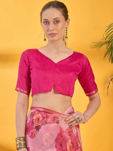 Image of SIRIL Women's Printed Chiffon Saree with Unstitched Blouse Piece
