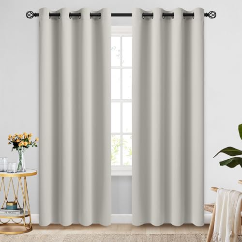 Image of COSVIYA Grommet Room Darkening Cream Beige Curtains 90 inch for Bedroom | Light Blocking Insulated Thermal Curtains for Living Room, Blackout Thick Polyester Window Drapes,52x90 inches, 2 Panels