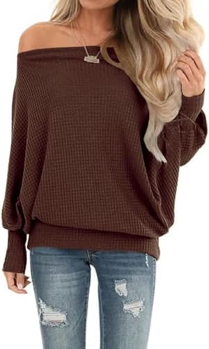 Lacozy Women's Off The Shoulder Tops Waffle Knit...