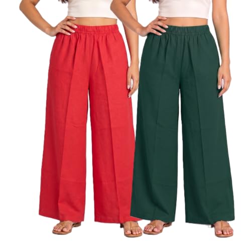 Image of Plaazo Women's Cotton Palazzo | Wide Leg Palazzo for Women | Soft Breathable High Waist Bottom Wear | Comfortable Casual, Office, Travel for Women