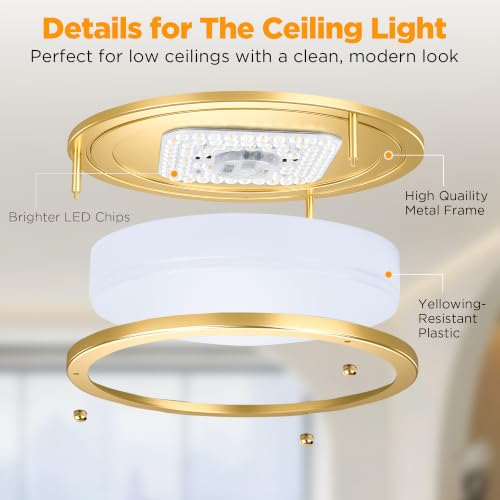 Image of LUTEC 13-Inch Flush Mount Ceiling Light, Dimmable 5CCT (3000K-6500K) Adjustable LED Ceiling Light, 37W 4200LM Super Bright Energy Efficient Modern Lamp for Bedroom, Hallway, Kitchen-Gold