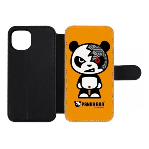 Étui cuir iPhone 15 Plus humour Panda Boo Terminator Robot à rabat aimanté