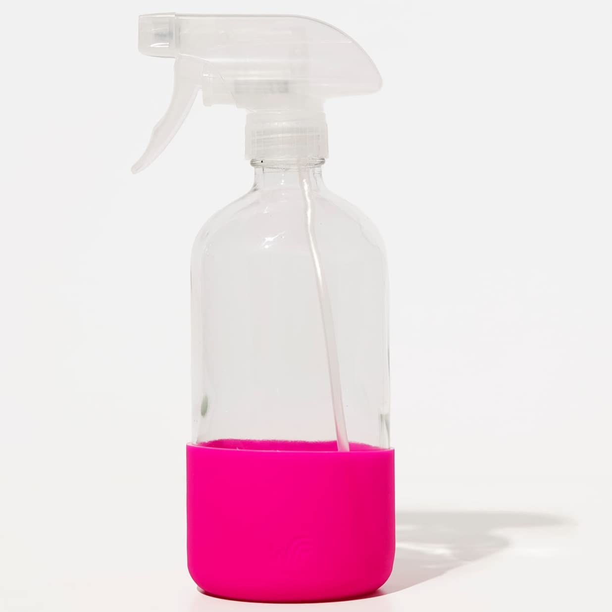 WHIMSY + WELLNESS Clear Glass Refillable Spray Bottle W/Protective Silicone Sleeve Base, Cleaning Solutions, Room Sprays & More, 16 Oz (Glass Spray Bottle + Silicone Base, Magenta Moment)