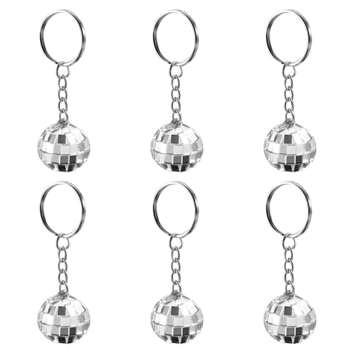 6disco ball key ring for women, perfect party accessories, disco ball design 70s and 80s theme parties, 70s disco key ring, nostalgia feeling, creative party design