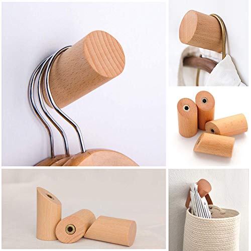 Felidio Wood Wall Hooks, 4 Pack Coat Hooks Wall Mounted Rustic Wooden Hooks Heavy Duty Robe Hook Hat Rack | Hooks For Hanging Bathroom Towels Clothes Hanger (Beech Wood) #TOP2