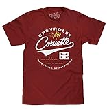 Tee Luv Chevrolet Corvette T-Shirt - 62 Chevy Crossed Flags Logo Shirt (Crimson Heather) (L)