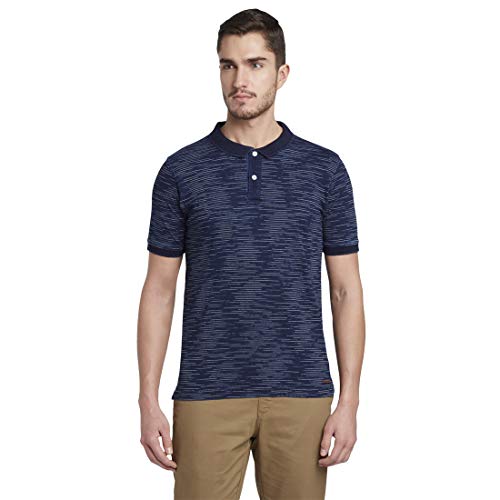 Image of Colorplus Men's Pure Cotton Stripe Pattern Tailored Fit Polo Neck Half Sleeve Casual T-Shirt