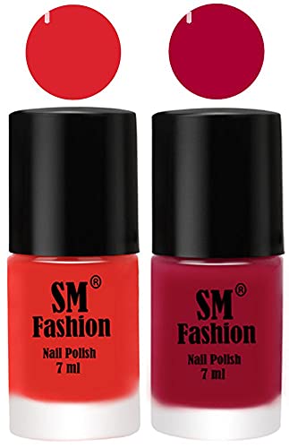 Image of Long Lasting Nail Polish | Nail Paint Combo 7 ml Each) - Set of 2 Candy Orange-Dark Magenta