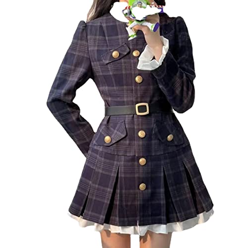 INFENU Fall French Retro Mini Dress Women's Korean Fashion Elegant Party Mini Dress Women's Long Sleeve Sweet Dress (Blue,XL)