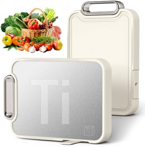 Titanium Cutting Board for Kitchen, Cutting Boards Non Toxic Double Sided Metal Pure Titanium and Wheat Straw PP Chopping Board Food Grade Easy to Clean Large Size 16