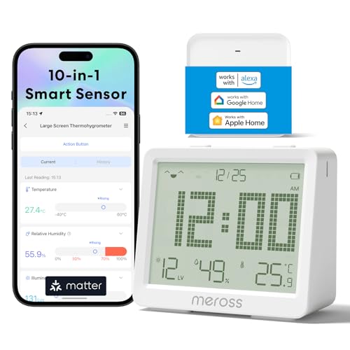 Meross 10-in-1 Matter Hygrometer Thermometer Innen, WLAN Wetterstation Ausgestattet mit Benachrichtigung, Smart LCD Temperatursensor und Matter Hub, Kompatibel mit Apple HomeKit, Alexa, Google Home Meross 10-in-1 Matter Hygrometer Thermometer Innen, WLAN Wetterstation Ausgestattet mit Benachrichtigung, Smart LCD Temperatursensor und Matter Hub, Kompatibel mit Apple HomeKit, Alexa, Google Home