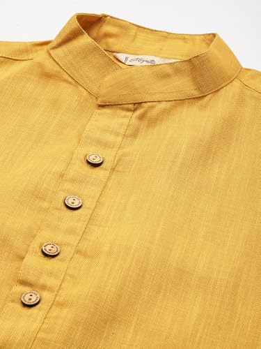 Image of Majestic Man Men's Cotton Regular Fit Traditional Mandarin Collar Ethnic Motifs Solid Long Kurta