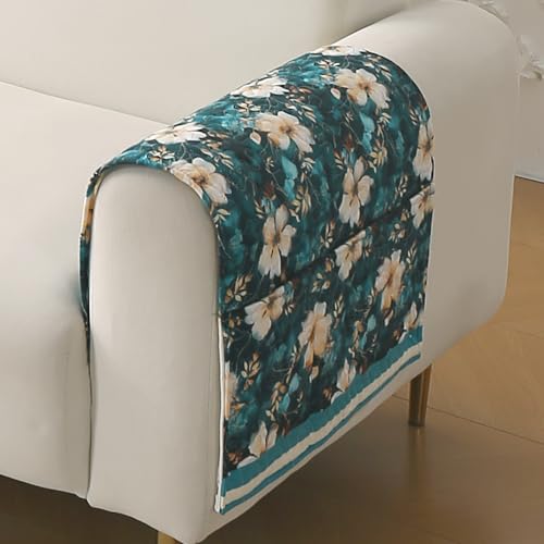 Image of HOKIPO 'Florentina Series' Premium Holland Velvet Sofa Arm Cover with Foam Filling & Anti Slip Backing | 2 Pcs | Pansies Teal (IN-876-V5*2S)