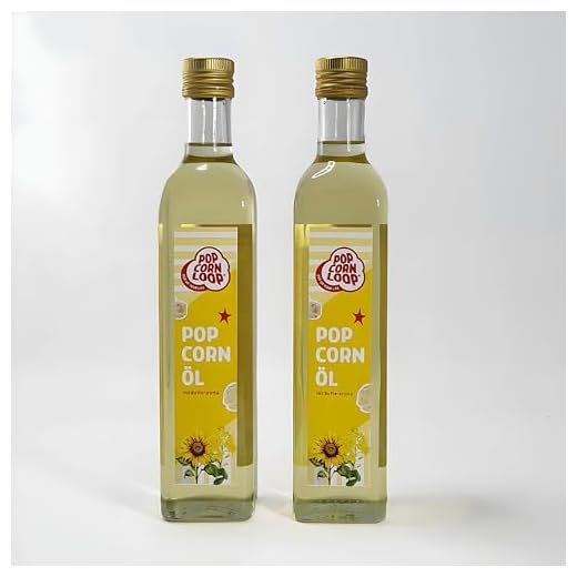 Popcorn Öl für Mais 2 x 500 ml Flaschen Hocherhitzbar Butter High Oleic Fett mit Butteraroma Buttergeschmack Oil Omega Hocherhitzbares Bratöl Popcornmaschine Zucker Salz Rapsöl Sonnenblumenöl