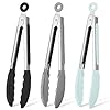 Hotec Mini Silicone Kitchen Tongs for Cooking – 7-Inch Small Serving Tongs with Silicone Tips, Set of 3 (Black,Grey,Light Blue)