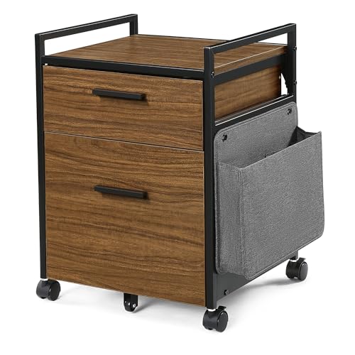 EUREKA ERGONOMIC 2 Drawer Mobile File Cabinet with Wheels, Solid Wood Rolling Storage Cabinet for Home Office, Space-Saving Under Desk Organization with Printer Stand, Walnut