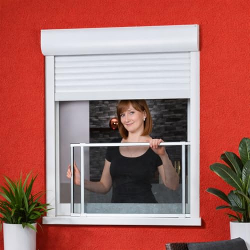Fliegengitter Fenster mit Alurahmen Vormontiert & Werkzeuglos | Insektenschutz für Rollladen Teleskop-System Ohne Bohren Ideal für Mietwohnung (weiß max. Breite 192 cm)