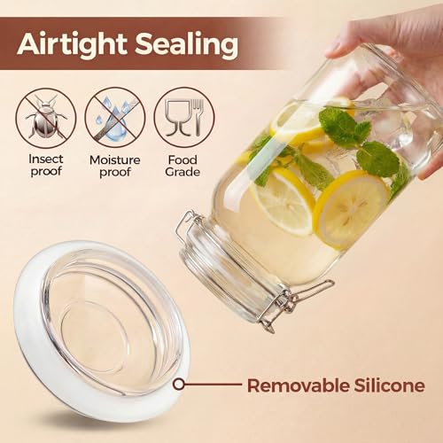 Image of 50oz Large Square Glass Jars with Airtight Lids, Wide Mouth Mason Jars 3P | Air Tight Glass Food Storage Containers with Lids Keep Food Dry & Fresh, Best Canister for Flour, Sugar, Cereal, Rice, Coffee