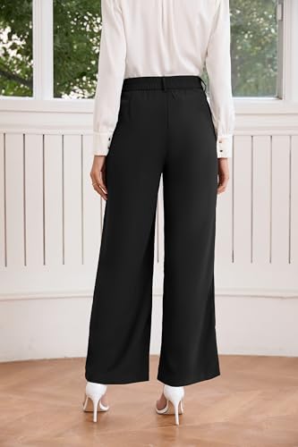 TASAMO Women's High Waist Wide Leg Dress Pants Business Casual Work Attire with Adjustable Elastic Waist and Ankle Length Straight Leg Side Pockets Trousers for Office Black2