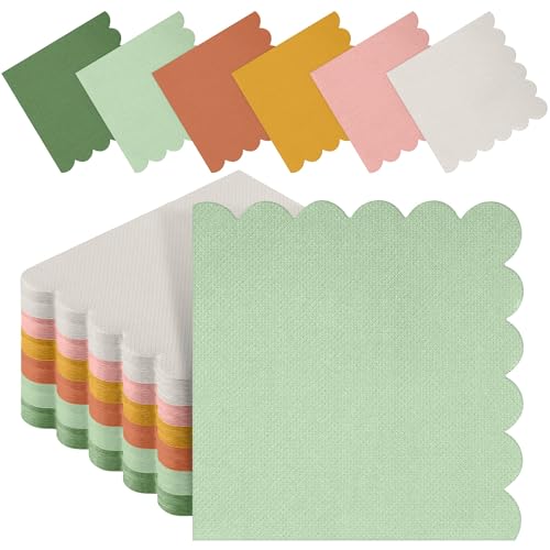 Kochorie 150 Pack Scalloped Napkins Disposable 2 Ply Mix Color Napkins Beverage Cocktail Napkins for Party Wedding Bridal Shower Dinner Bohemian Color