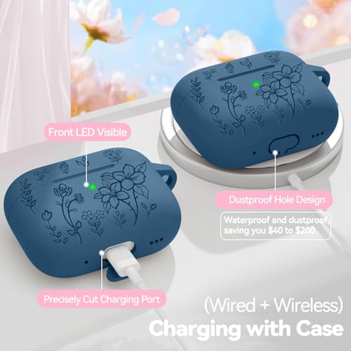 Image of for Airpods Pro 3 Case, Flower Engraved Case Cover Compatible with AirPods Pro 3rd Generation 2025, Soft Silicone Cases with Cute Keychain & Cleaner for Women Girly, Shockproof
