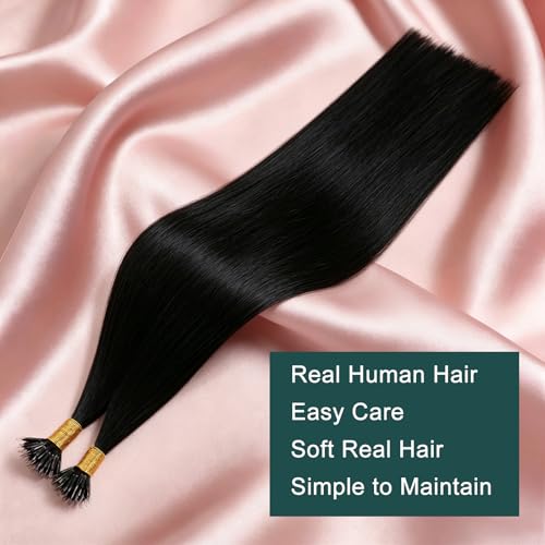 Image of Easyouth Nano Human Hair Extensions, Straight Hair Extension, Jet Black, Nano Bead Human Hair Extension, for Daily