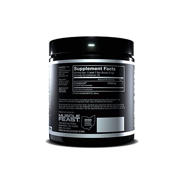 Muscle Feast Creapure Creatine Monohydrate Powder | 5400Mg of Premium 100% Pure German Creatine Per Serving | Vegan, Keto, Gluten Free | Unflavored - 55 Servings - Image 3