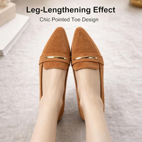 Image of MUSSHOE Loafers for Women Pointed Toe: Dressy Gold Bit Flats, Suede BusinessCasual Slip On Shoes for Office Work,Interview & Teacher