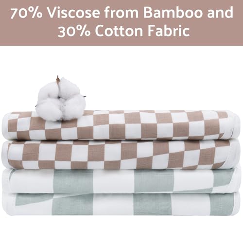 Image of LifeTree Muslin Baby Burp Cloths Sets for Unisex - 2 Pack Large 70% Viscose from Bamboo and 30% Cotton Burping Cloths for Newborn, Baby Girls and Boys (Checkered)