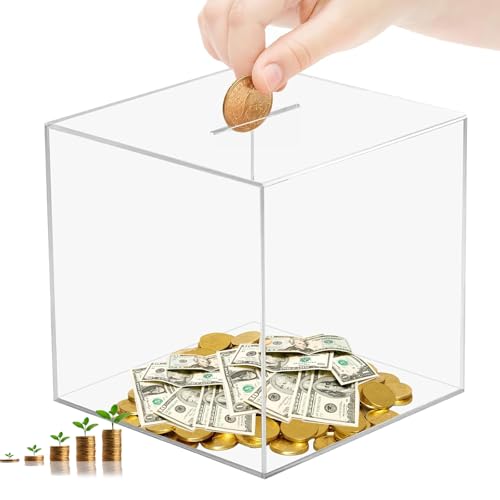 12x12cm Clear Money Box Unopenable Acrylic Money Box For Adults Kids