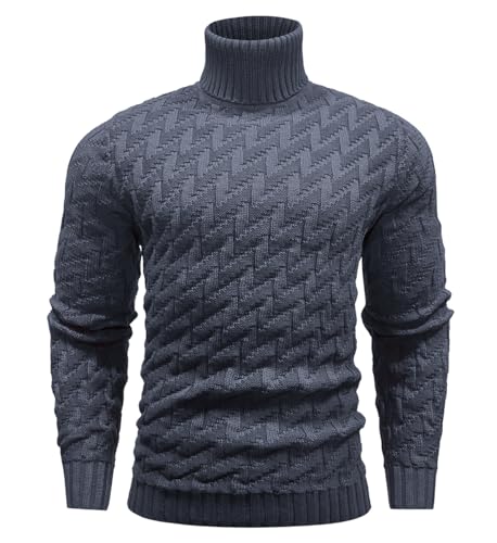Men's Slim Fit Turtleneck Sweater Cable Knitted Pullover Sweaters3